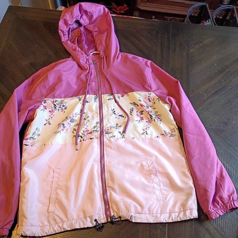 Rue21 Pink and Cream Floral Hooded Jacket